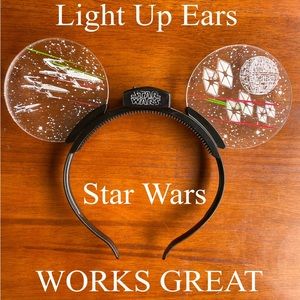 EUC Disney Star Wars Last Jedi Mickey Clear Resin Light-Up Ears
